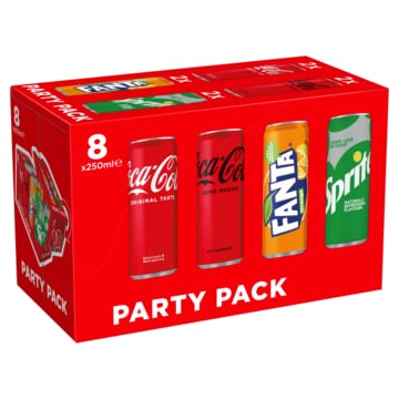 Coca-Cola Original Taste, Coca-Cola Zero Sugar, Fanta Orange, Sprite Party Pack 8 x 250ml