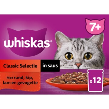 Whiskas 7+ Natvoer - Classic - Selectie in saus - maaltijdzakjes 12 x 85g