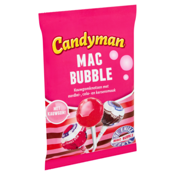 Candyman Mac Bubble Kauwgomknotsen met Aardbei-, Cola- en Kersensmaak 165g