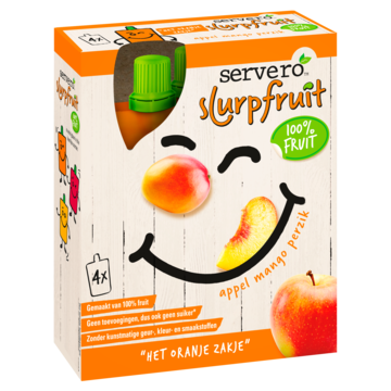 Servero Slurpfruit 100% Fruit Het Oranje Zakje 4 x 90g