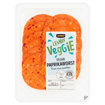2 voor € 450 Jumbo Lekker Veggie Paprikaworst Vegan 100g Aanbieding bij Jumbo