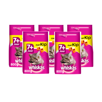 Whiskas 7+ Senior Droge Brokjes – Kip – Kattenvoer – 5 Zakken à 800g