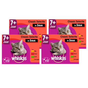 Whiskas 7+ Senior Maaltijdzakjes - Vlees in Saus - Kattenvoer - Grootverpakking 48 x 100g