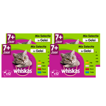 Whiskas 7+ Senior Maaltijdzakjes - Mix Selectie in Gelei - Kattenvoer - 4 x  12 stuks