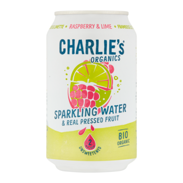 Charlie's Organics Framboos & Limoen Bruisend Water & Geperst Fruit 330ml