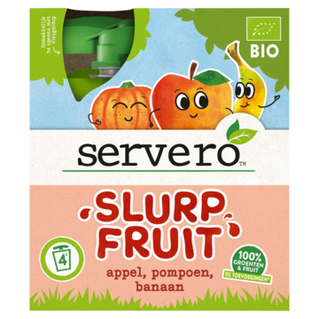 Servero Slurpfruit 100% Biologische Groenten en Fruit Appel Pompoen Banaan 4 x 90g