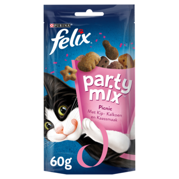 FELIX® Party Mix Picnic met Kip-, Kaas- & Kalkoensmaak - Kattensnacks - 60g