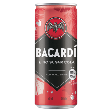 Bacardí White Rum & no Sugar Cola Mixed Drink 250ml