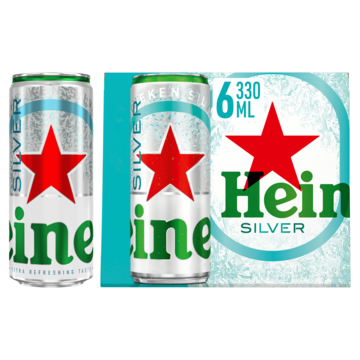 Heineken Silver Bier Blik 6 x 330ml Aanbieding bij Jumbo | Alcoholhoudend of 0.0% Verpakking met 4, 6 of 12 flesjes of blikjes M.u.v. Gekoeld bier en geschenkverpakkingen