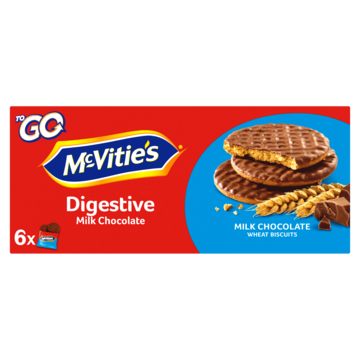 McVitie's To Go Digestive Milk Chocolate Wheat Biscuits 6 x 33, 3g