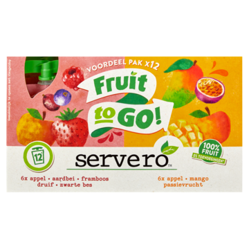 Servero Fruit to Go Mixpack Knijpfruit Appel, Mango, Passievrucht & Appel, Aardbei, Framb