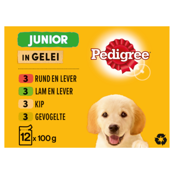 Pedigree Junior Maaltijdzakjes - Vlees in Gelei - Hondenvoer - 12 x 100g