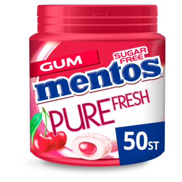 Mentos Cherry Kers Kauwgom fruit Suikervrij Pot 50 stuks Pure Fresh
