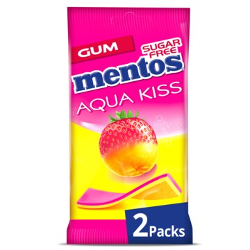 Mentos Aardbei Mandarijn Kauwgom fruit Suikervrij 2 Pakjes 14 stuks Aqua Kiss