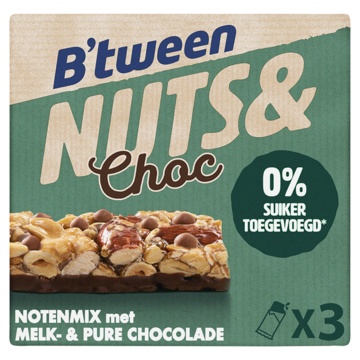 Bapos tween Nuts Choc Notenmix met Melk Pure Chocolade 3 x 32g