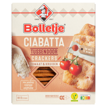 Bolletje Ciabatta Tussendoor Crackers Tomaat & Kruiden 8 x 2 Stuks 190g