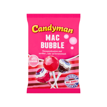 Candyman Mac Bubble Kauwgomknotsen met Aardbei Cola en Kersensmaak 150g
