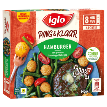 Iglo Ping & Klaar Hamburger met groenten & aardappelbolletjes 340g