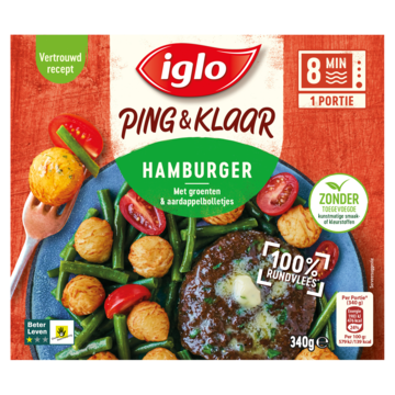 Iglo Ping & Klaar Hamburger met groenten & aardappelbolletjes 340g