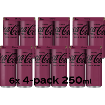 Coca-Cola Zero Sugar Cherry 24 stuks - 6 x 4x250 ml Tray Blikjes