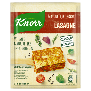 Knorr Natuurlijk Lekker! Maaltijdmix Lasagne 43g bestellen? -  Wereldkeukens, kruiden, pasta en rijst — Jumbo Supermarkten