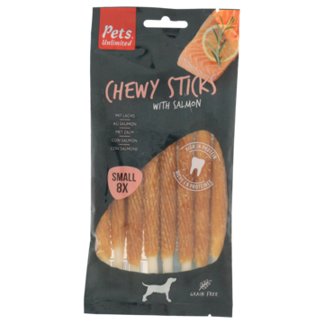 Pets Unlimited Chewy Sticks Zalm (small), 8 stuks