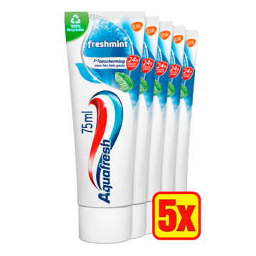 Verslinden snel Zending Aquafresh Freshmint 3in1 tandpasta voor een frisse adem voordeelverpakking  5 x 75ml, recyclebare plastic tube en dop bestellen? - Drogisterij — Jumbo  Supermarkten