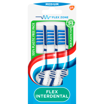 Aquafresh Flex Interdental Medium dagelijkse Tandenborstel 2+1 gratis in 100% plasticvrije verpakking
