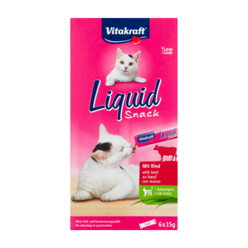 Vitakraft Liquid Snack met Rundvlees en Kattengras 6 x 15g