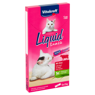 Vitakraft Liquid Snack met Rundvlees en Kattengras 6 x 15g