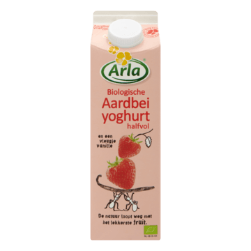 Arla Biologische Aardbei Yoghurt Halfvol en een Vleugje Vanille 1 Liter