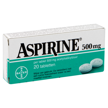 Aspirine 500 mg, helpt bij pijn, 20 tabletten