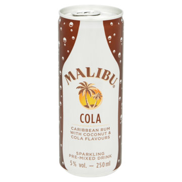 Malibu Cola Caribbean Rum with Coconut & Cola Flavours 250ml