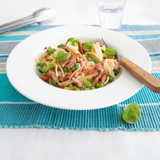Voorjaarspasta met bacon