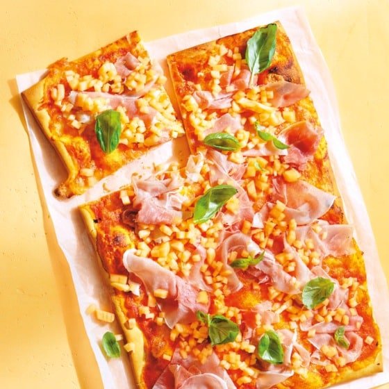 Pizza met meloen en ham