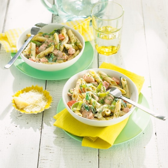 Snelle preipasta met zalm